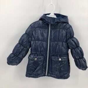Pink Platinum Girls Blue Hooded Puffer Jacket Sz 4